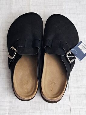 Universal Thread Women's Slip-On Black Suede Buckle Clog Mules